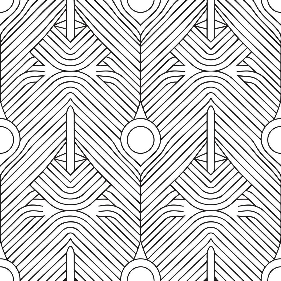 Black and white seamless linear illustrations. Coloring page, colouring book for adults and children. Line pattern design. Decorative abstract geometric background. Easy to edit color and line vector