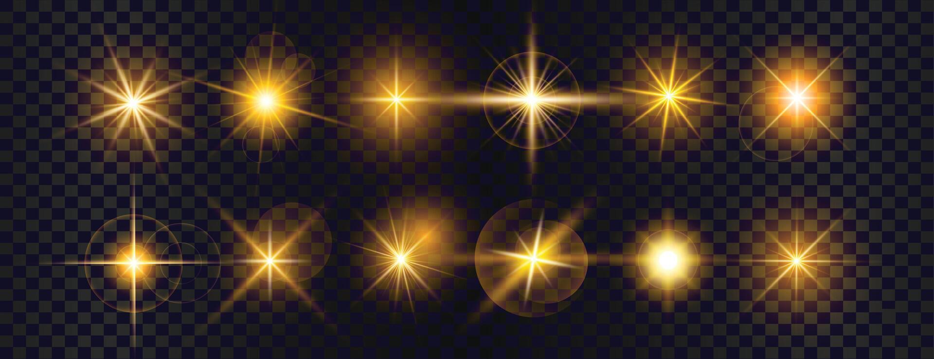 Collection of different light effects, Realistic flares, Creative illustration of light effect, ray, Flash, Glowing effects, lens, bright, Sparkle glares, abstract shimmering elements vector