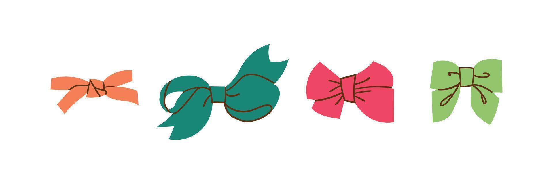 Illustration of girly vintage bow icon . Ribbon isolated on white. Cute hairstyle elements collection vector