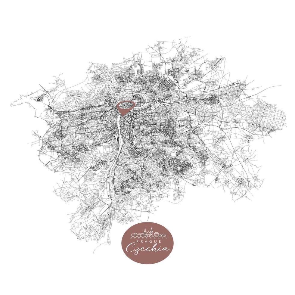 Prague,Czechia,Streets Roads Map with location pin, illustration element image vector