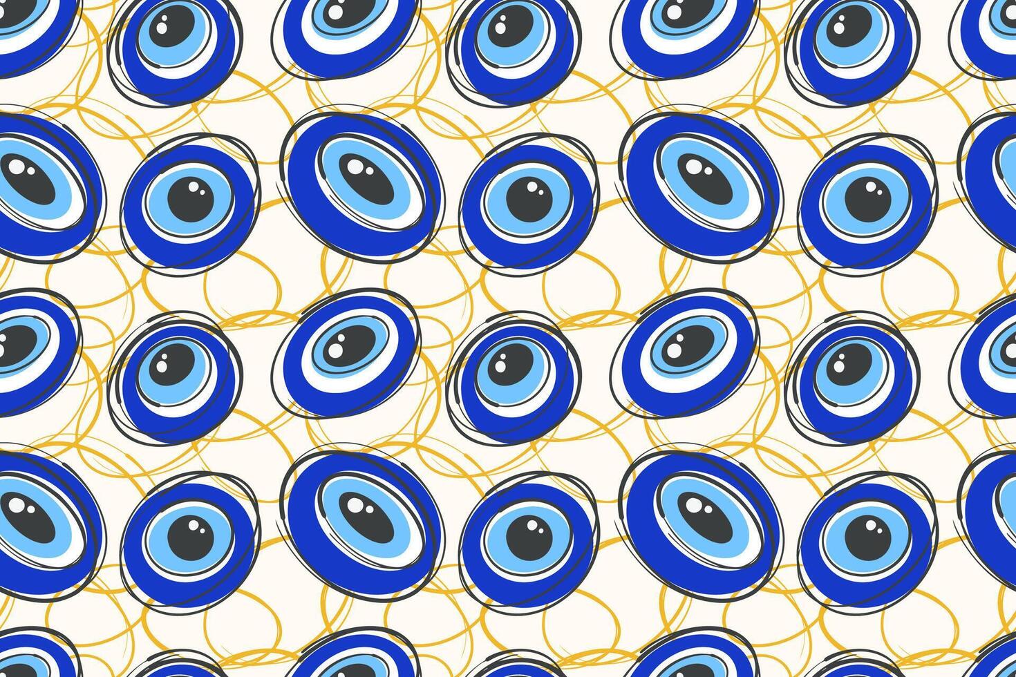 Evil eye seamless pattern. Blue bead magic background. Illustration with ethnic amulets and circle energy talismans. modern ornament. Greek and Turkish symbol of protection and luck. vector