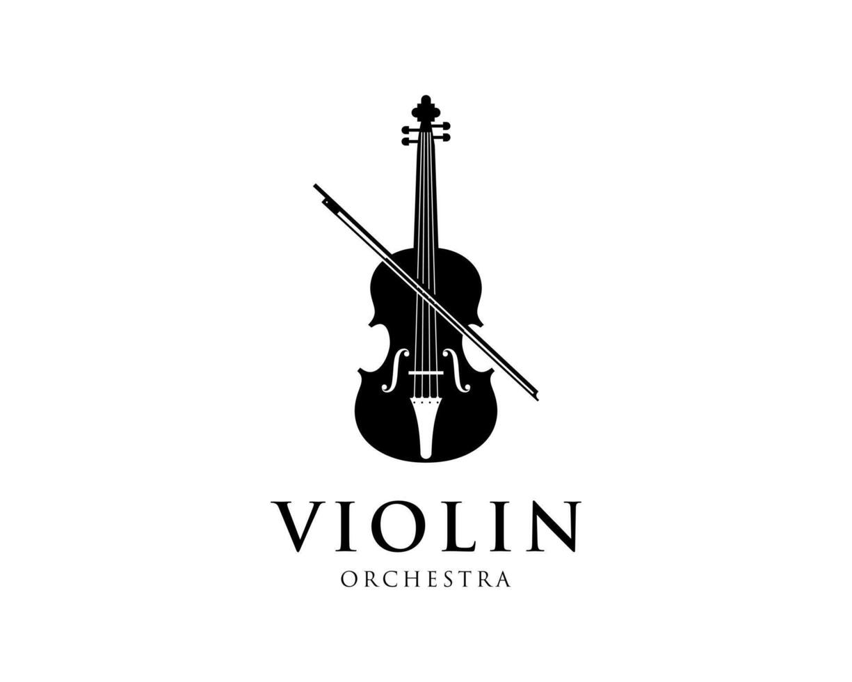 Violin Orchestra Classical Music Instrument Musical Cello Violinist Silhouette Logo Design Illustration vector