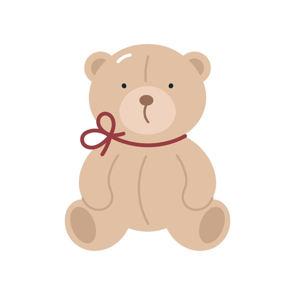 Cute teddy bear with bow. Isolated on white background. For card, posters, stickers, banners, printing on the pack, printing on clothes, fabric, wallpaper. vector