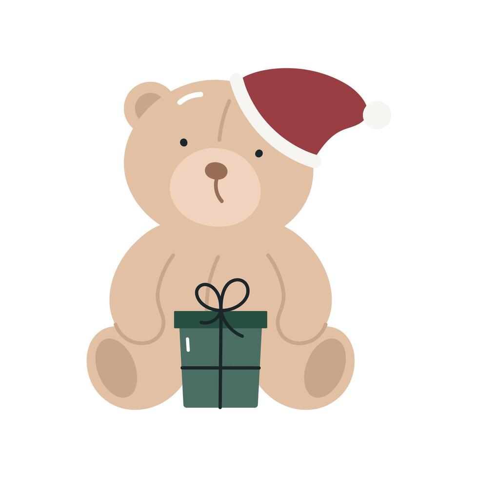 Cute Christmas teddy bear. Isolated on white background. Christmas design. Childish Christmas print. For card, posters, stickers, banners, printing on the pack, printing on clothes, fabric, wallpaper. vector