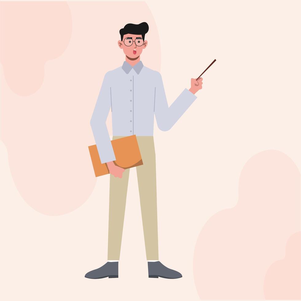 A Business Man with Glasses Flat Character Standing Explaining Something vector