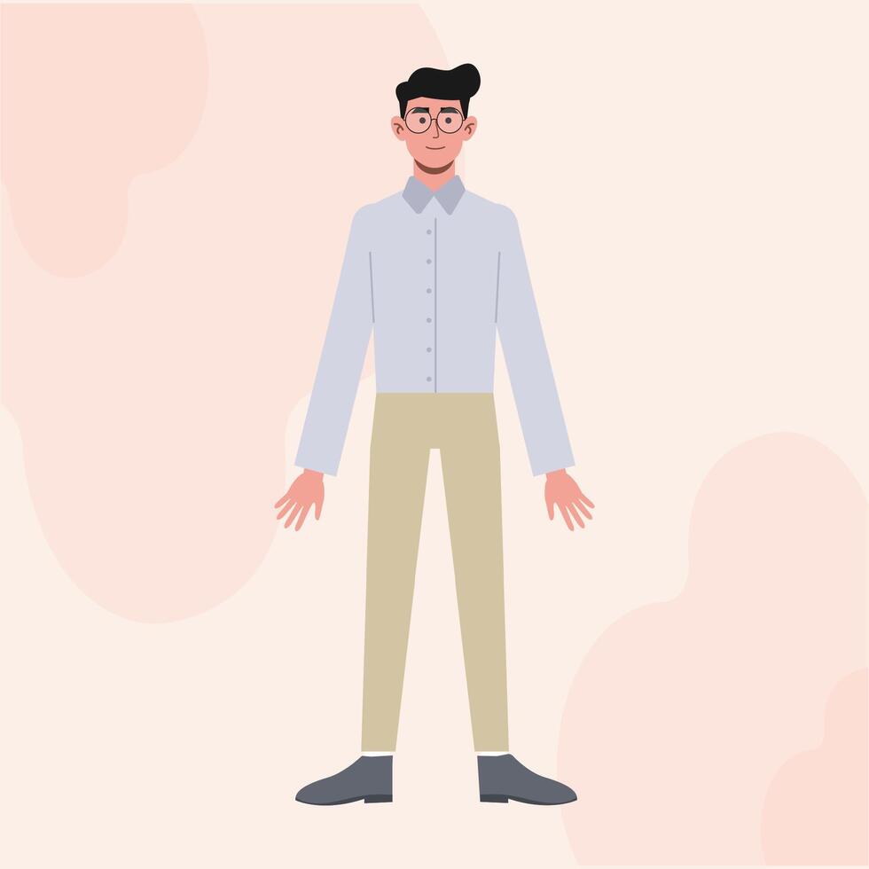 A Business Man with Glasses Flat Character Standing Front View vector