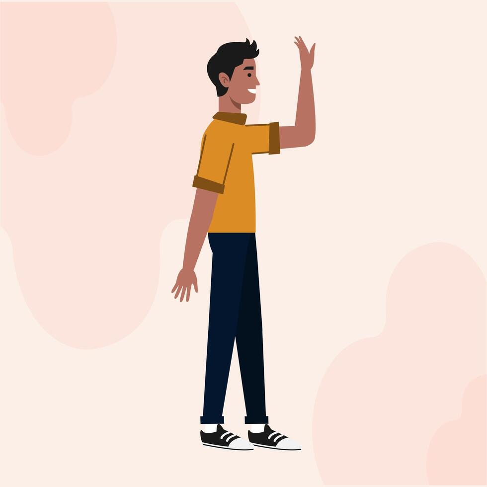A Black Guy Flat Character Standing Side View Say Hallow vector