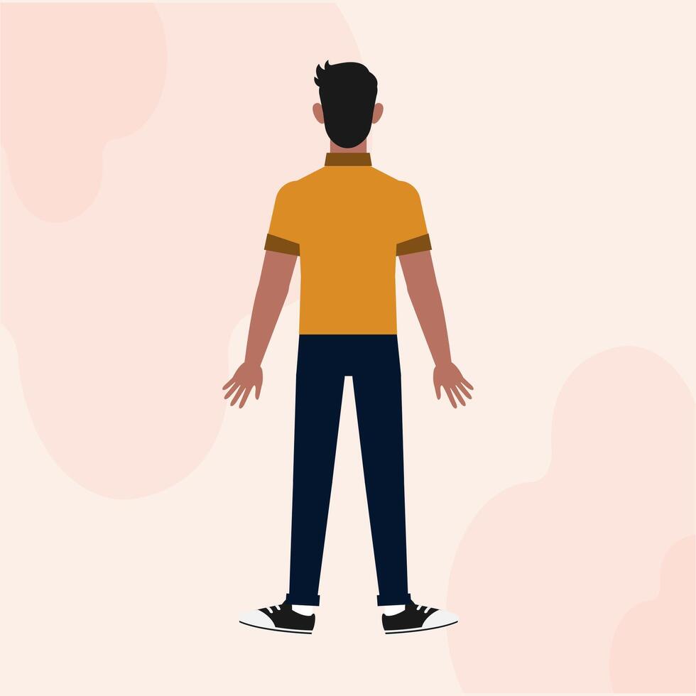 A Black Guy Male Standing Back View Flat Character vector
