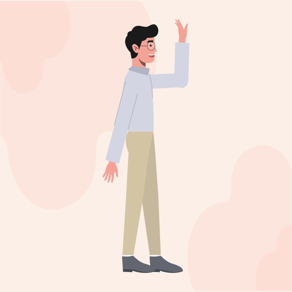 A Business Man with Glasses Flat Character Standing Side View Say Hallo vector