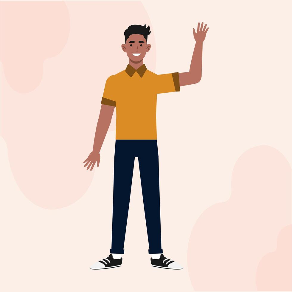 A Black Guy Flat Character Standing Say Hallo, Front view vector