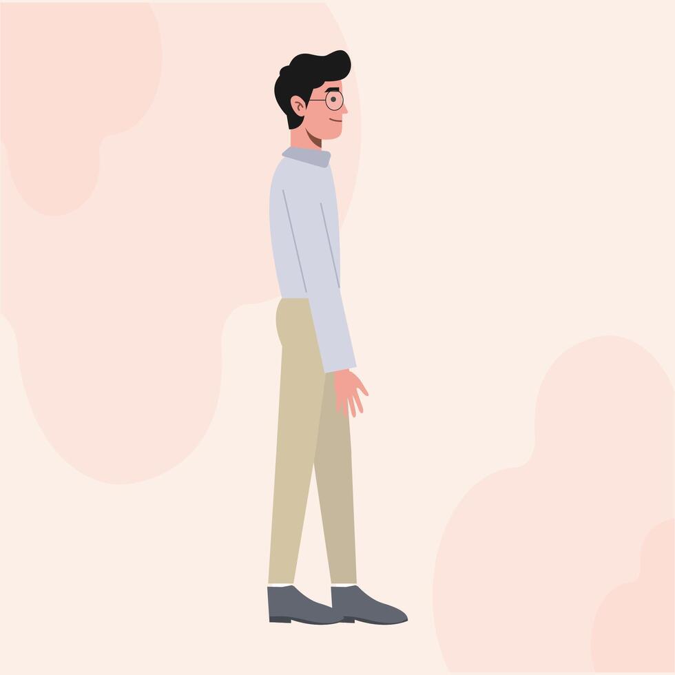 A Business Man with Glasses Flat Character Standing Side View vector