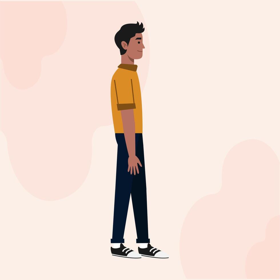 A Black Guy Flat Character Standing Side View vector