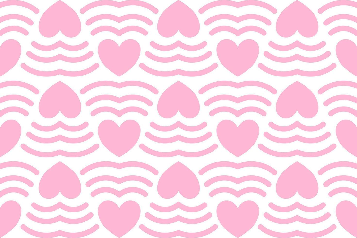 a pink and white background with waves and hearts vector