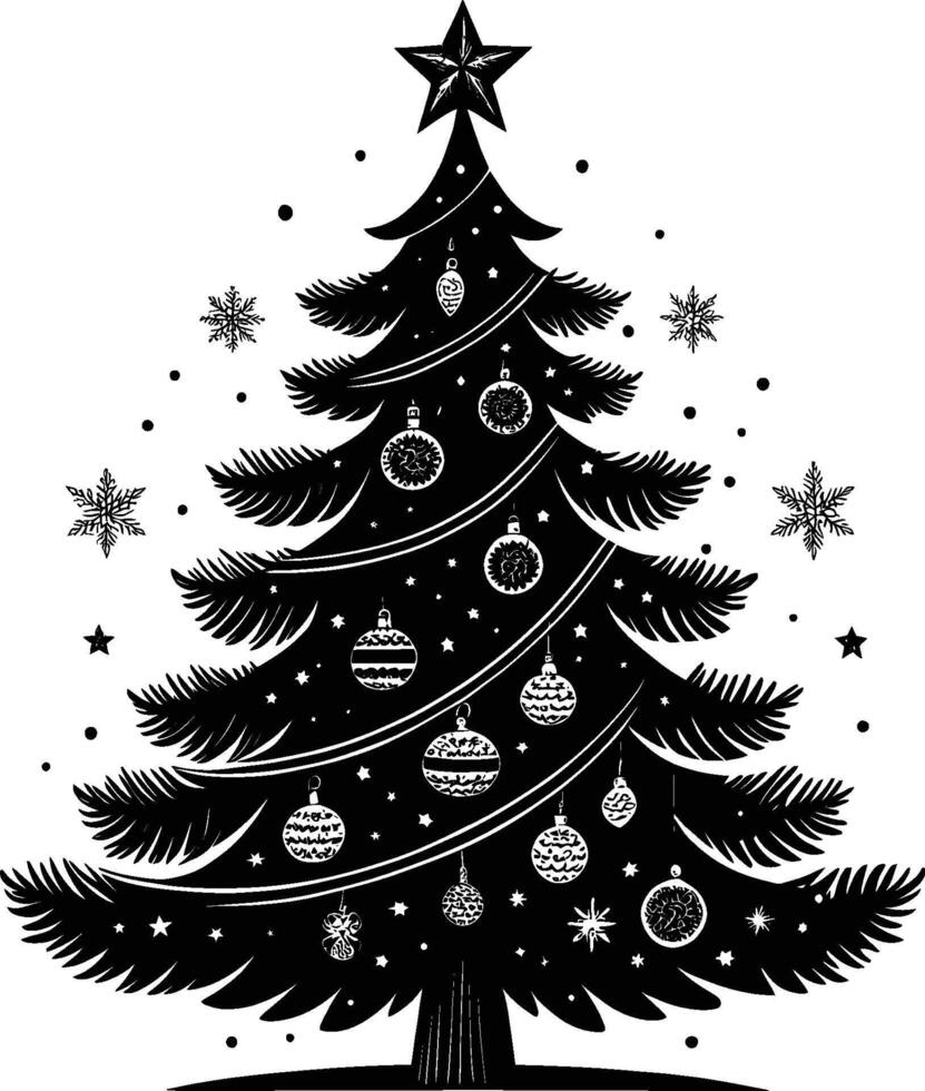 Christmas Silhouette with Reindeer, Snowflakes, and Wreath vector