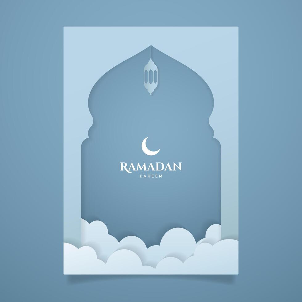 Trendy islamic ramadan greeting card and poster background template with mosque, lantern, pattern, and crescent. Design for iftar invitation, ramadhan mubarak kareem. - . vector