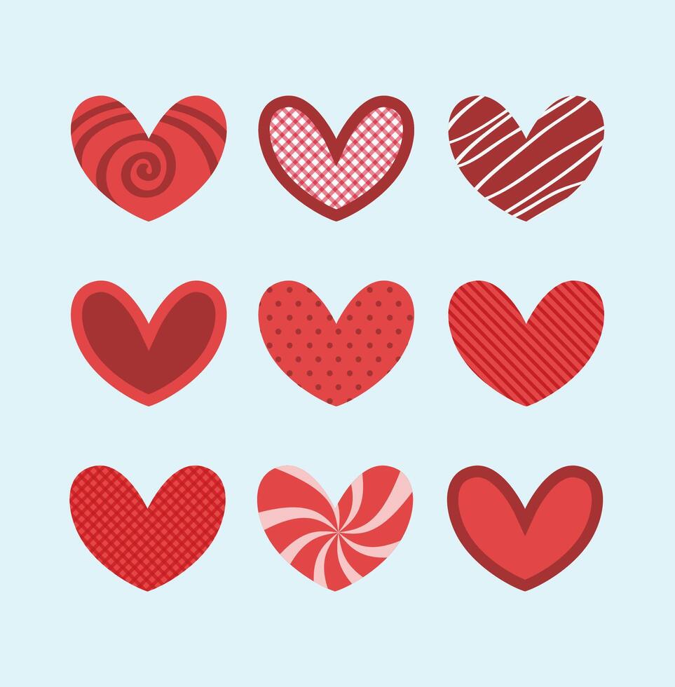 New doodle and sketch red heart shape icon designs. Abstract romantic emoji symbol vector