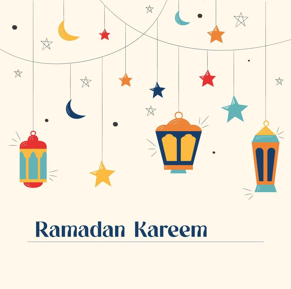 Ramadan Kareem set of designs or invitations design with islamic lanterns Background vector