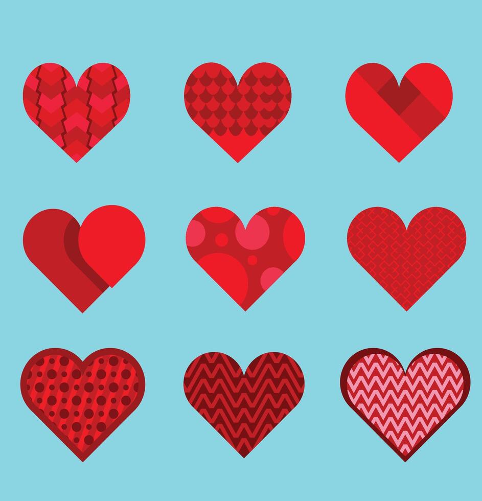 Flat, doodle and sketch red heart shape icon designs. Abstract romantic emoji symbol vector