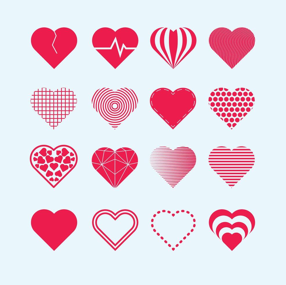New Flat, doodle sketch red heart shape icon designs. Abstract romantic emoji symbol vector