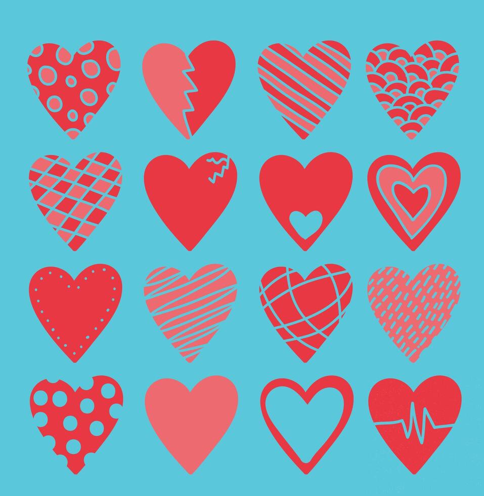 New Flat, doodle and sketch heart shape icon designs. Abstract romantic emoji symbol vector