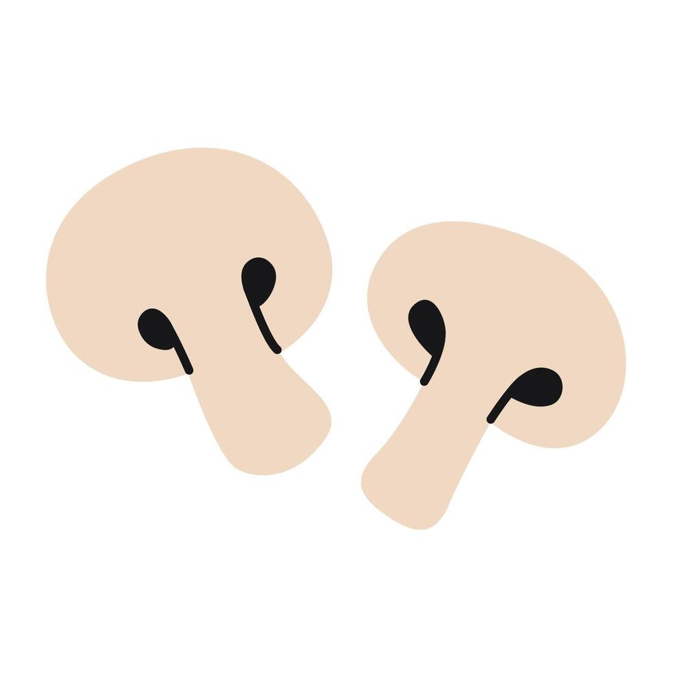 Hand drawn champignon mushroom slices. Doodle simple style champignon. Healthy dieting food. vector