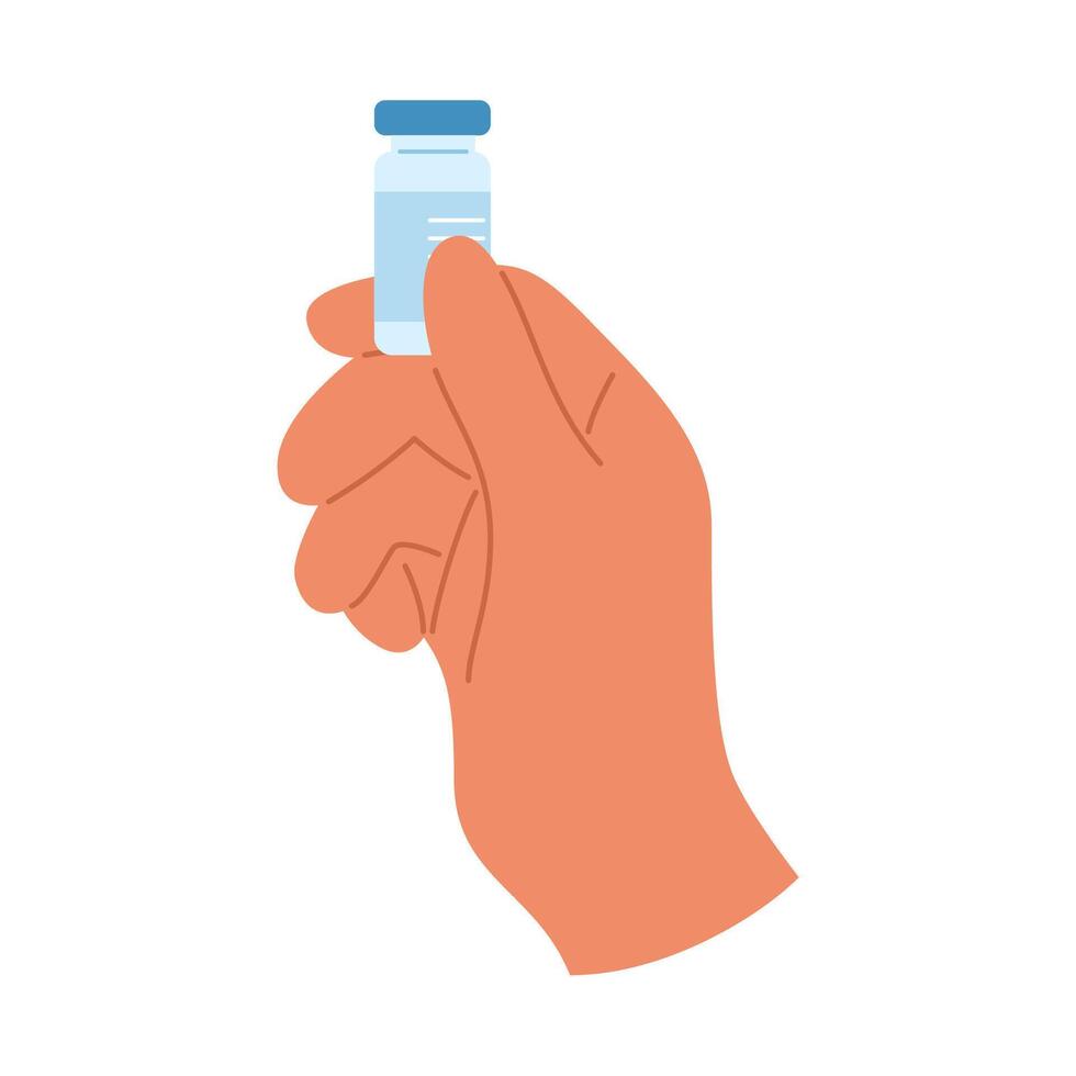 Hand with ampoule for injectable medication. Healthcare and wellness concept vector