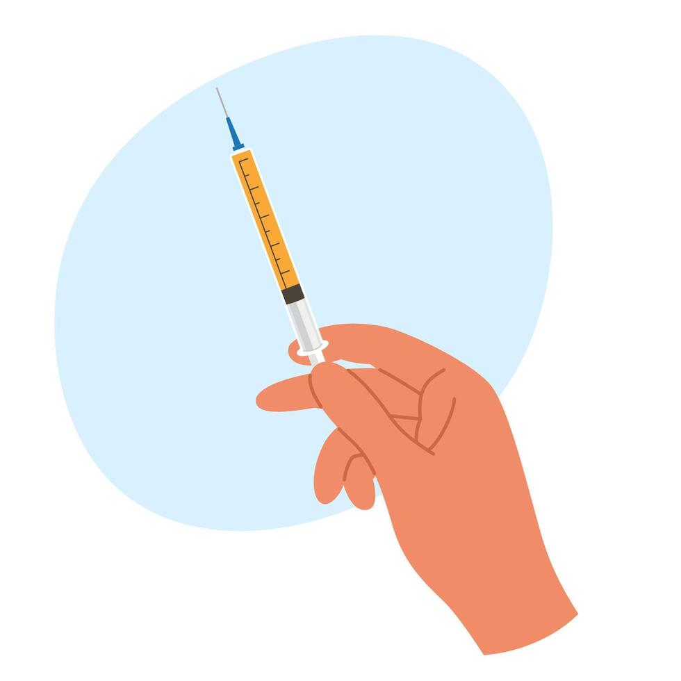 Prepared syringe with liquid for beauty or medical injection. Healthcare concept vector
