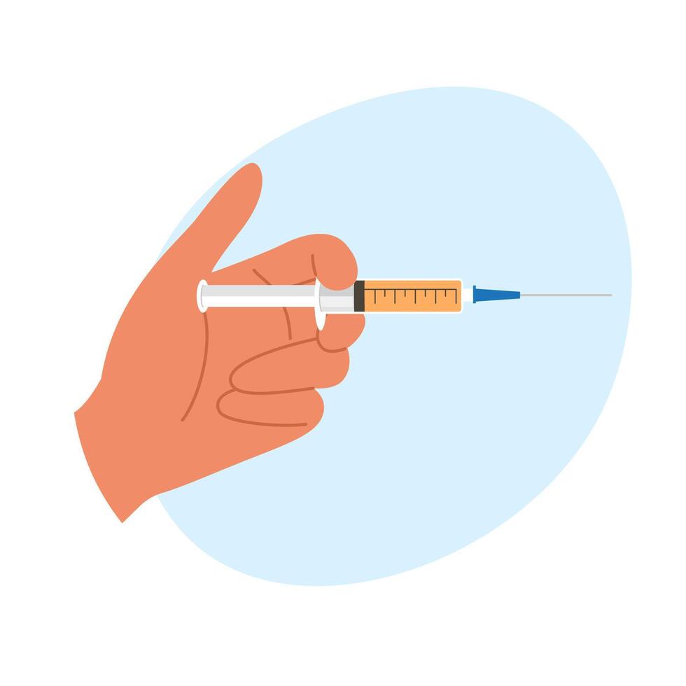 Hands holding a syringe with liquid for beauty injection. Healthcare concept vector
