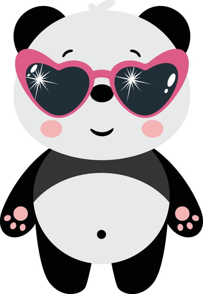 Cool super star panda with heart sunglasses vector