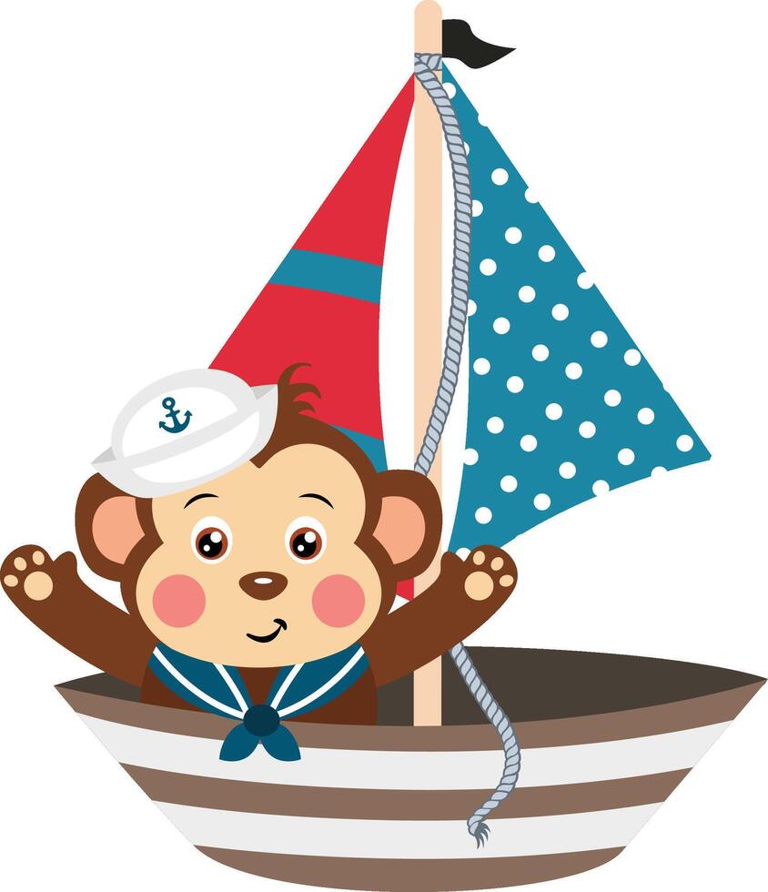 Cute and happy monkey waving on sailboat vector