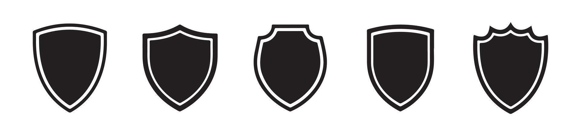Heraldic shield icon set . Black knight award contours and linear sign. Shield icon collection, Safety, protection sign. vector