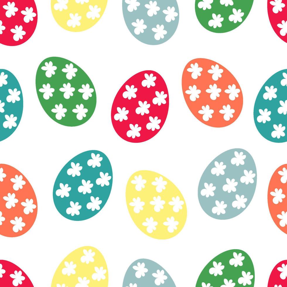 Seamless pattern Easter colored eggs with white flowers vector
