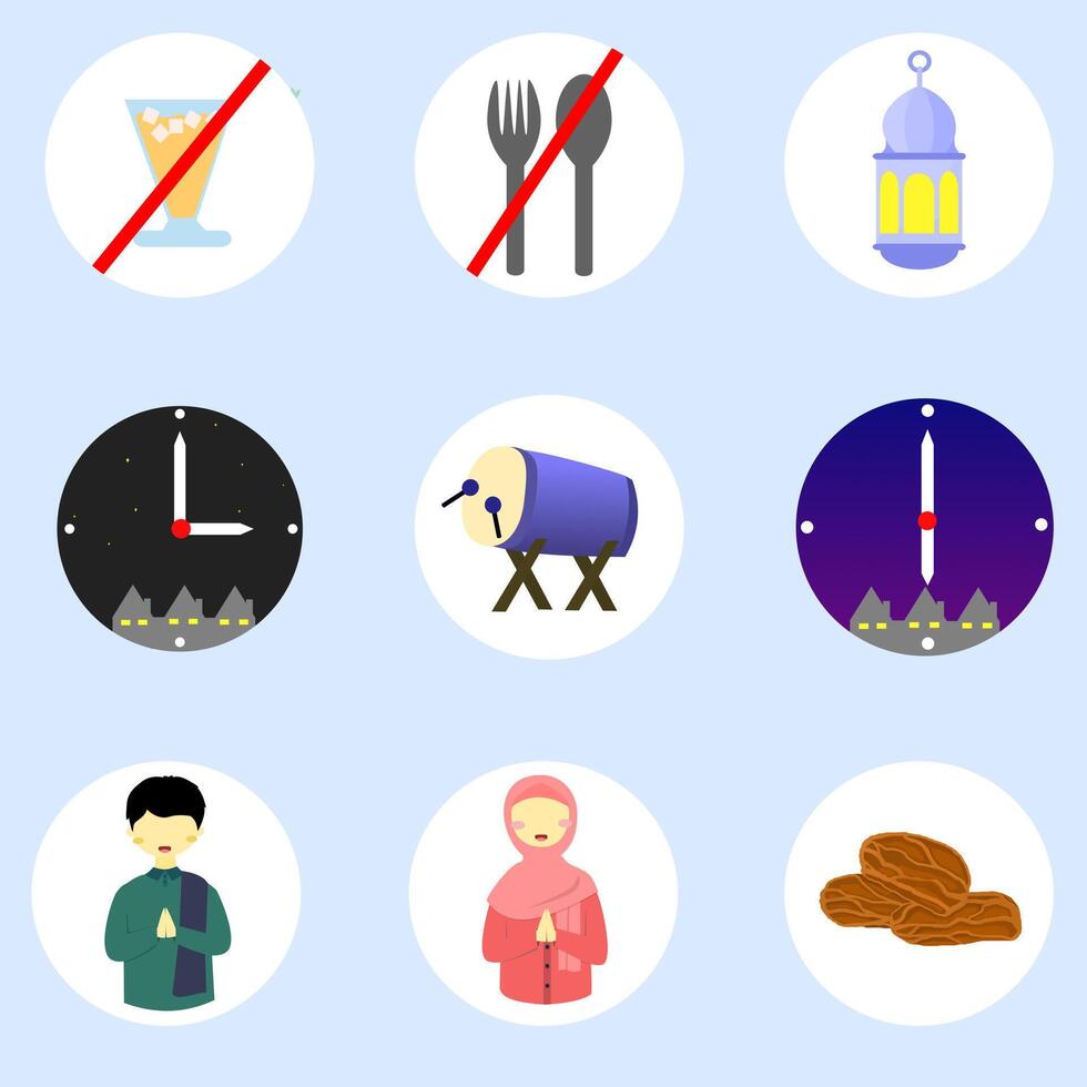 ramadan circle icon set vector