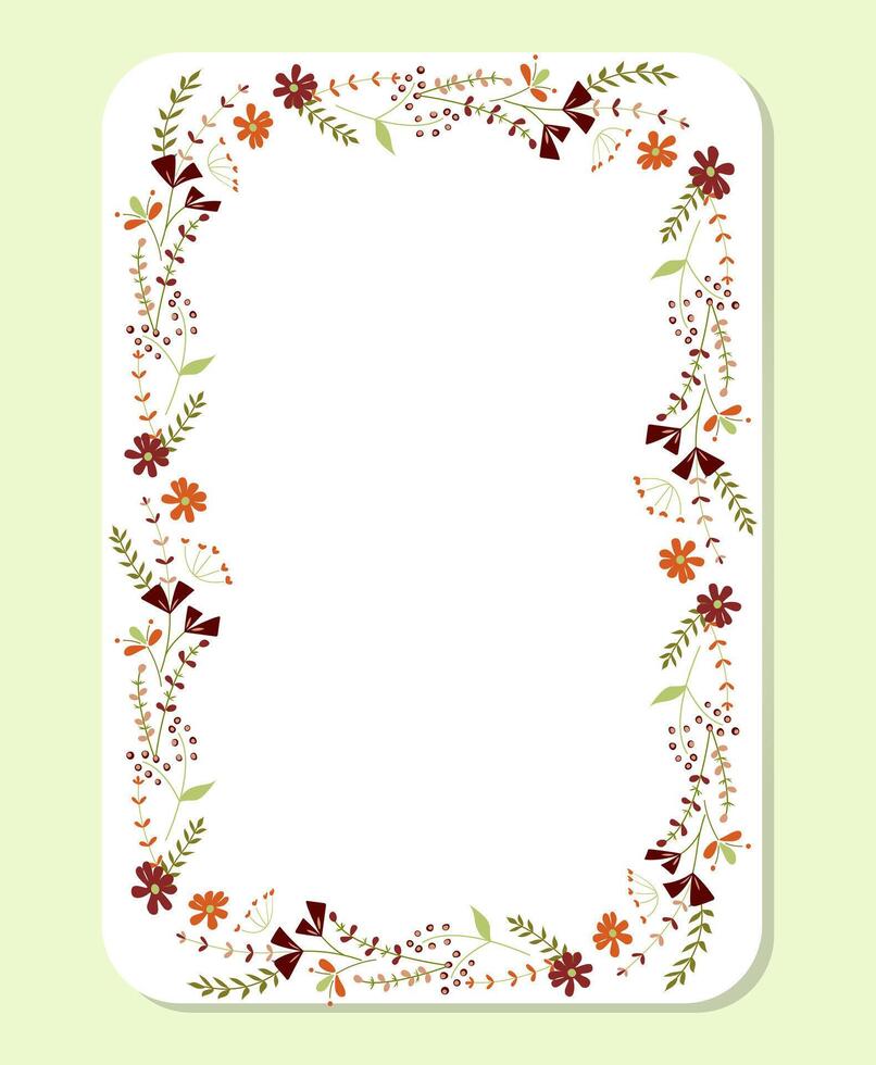 Beautiful floral frame.Template autumn meadow illustration. Delicate rectangular floral frame. vector