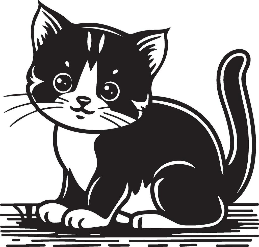 a black and white drawing of a kitten vector