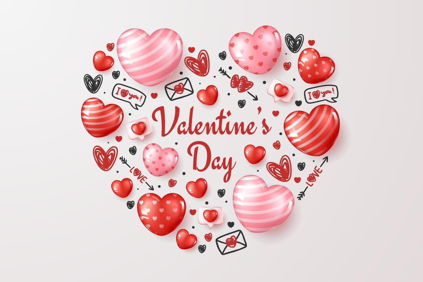 Happy Valentine's day with heart elements and hand drawn valentine elements. vector
