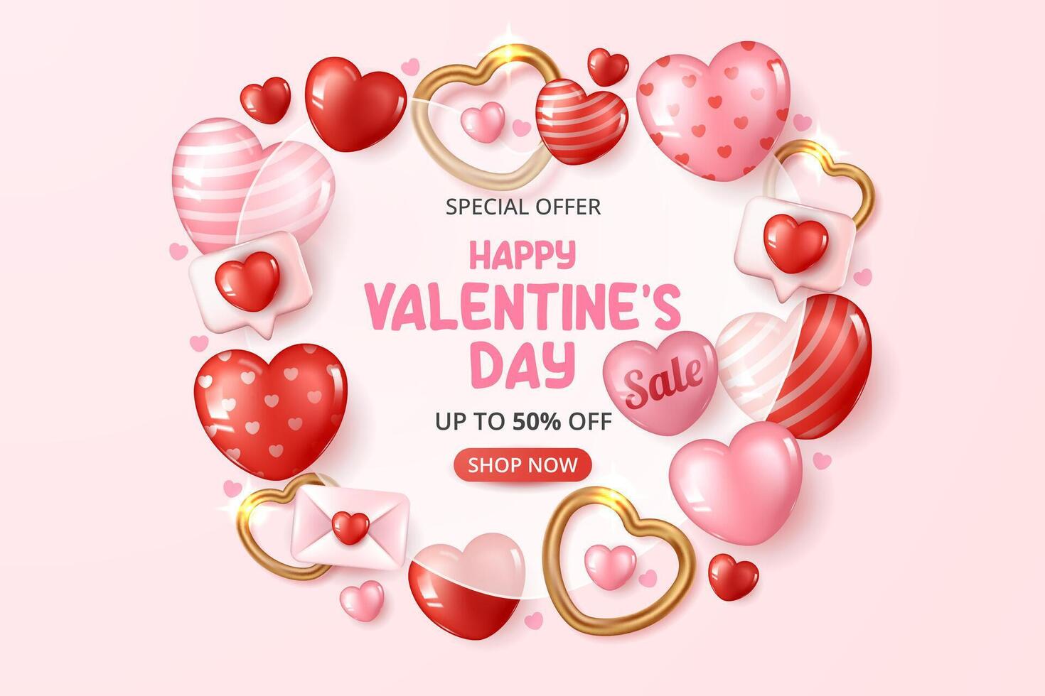 Happy Valentine's day background with Transparent love shape and hearts elements in pink background. vector