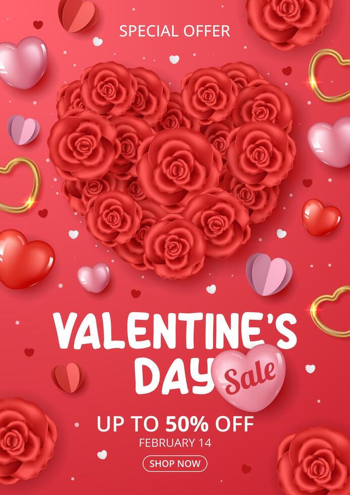 Valentine's day sale template with flowers and Love elements. vector