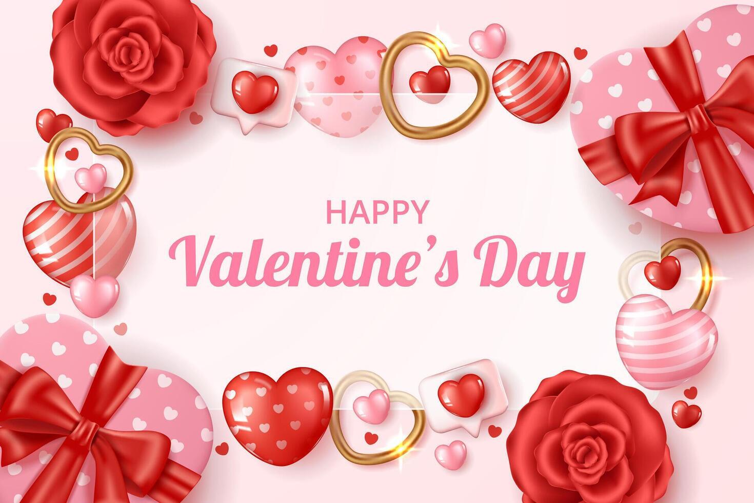 Happy Valentine's day background with Transparent shape, flowers and hearts elements in pink background vector
