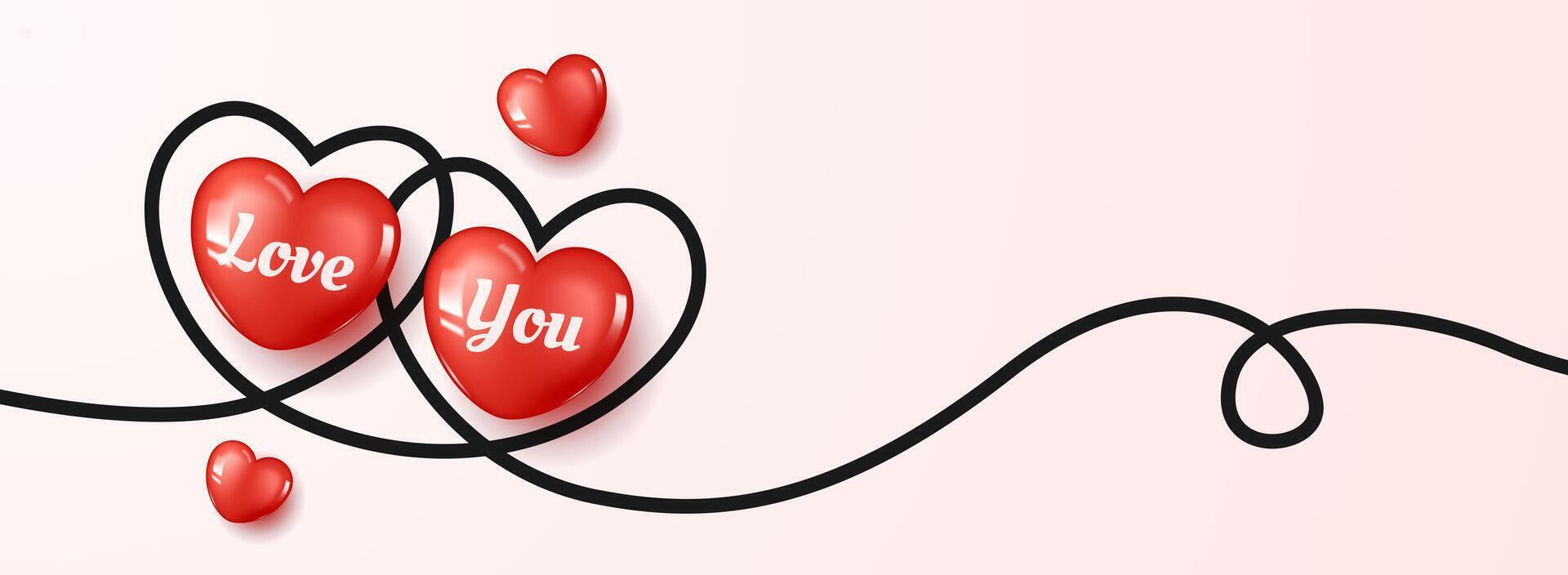 Happy Valentine's day. Love you typography in heart shape with heart line vector