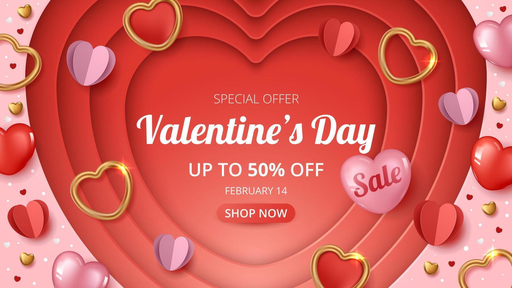 Valentine's day sale template with paper cut love background and heart elements. vector