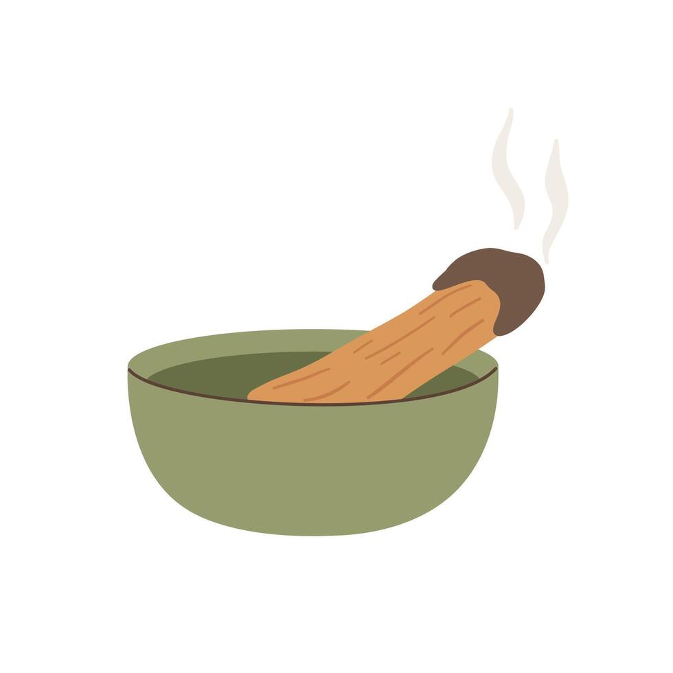 Incense. Scented Spa stick on a wooden stand. Incense stick. Aromatherapy, meditation. Hygge time. Cozy home. Hand draw illustration vector