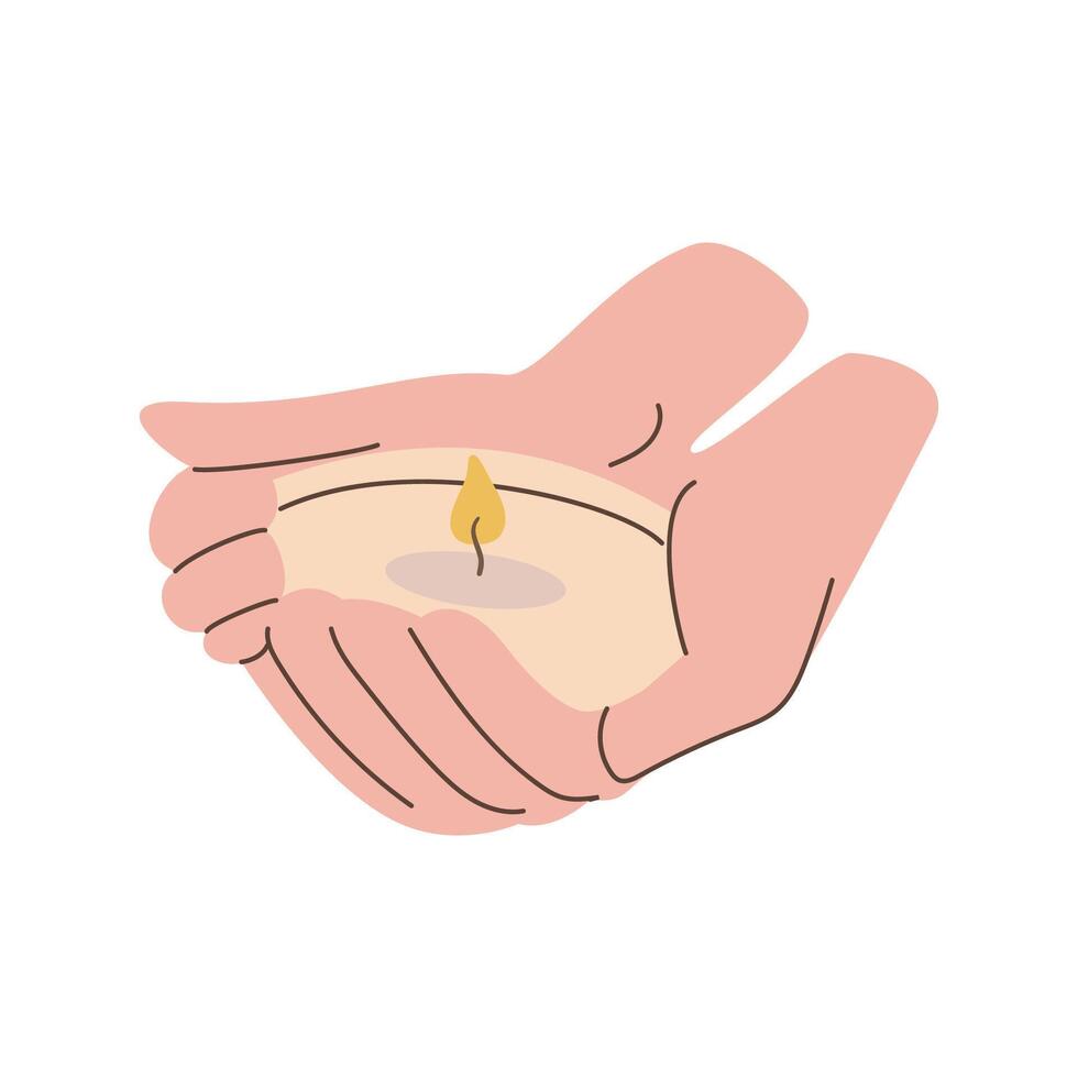 Hand holding a candle. illustration in flat style. Isolated on white background. vector