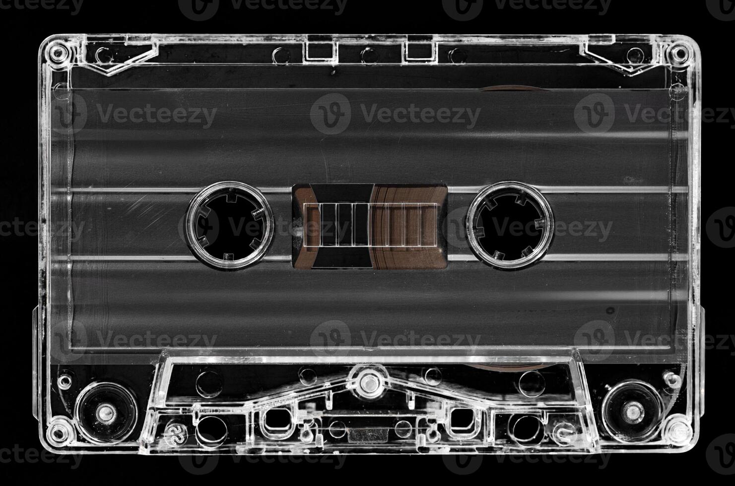 Blank Vintage audio cassette isolated on black background. Template mock up photo
