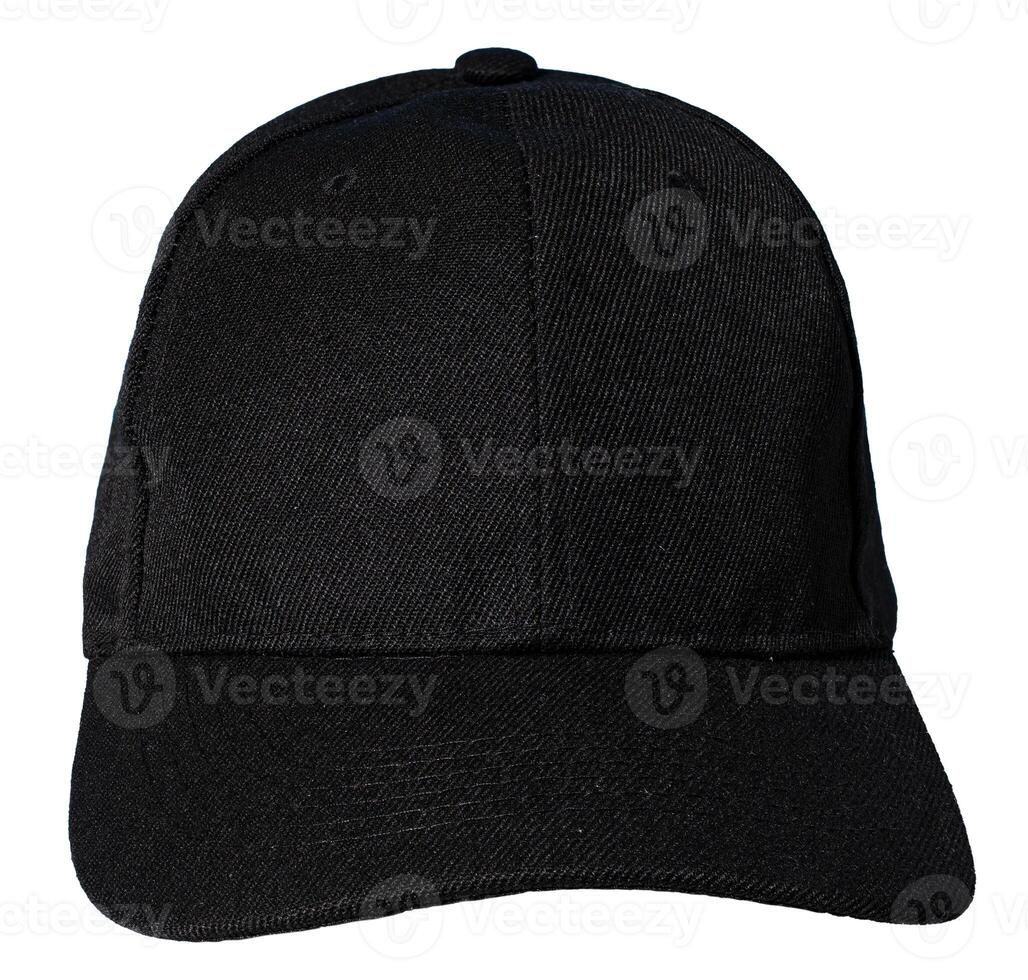 Front view of Blank black baseball cap isolated on white background. Template Mock up photo