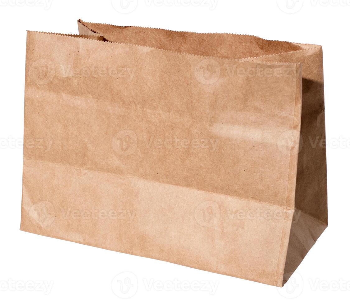 Blank Handleless paper bag for food isolated on white background. Template mockup photo