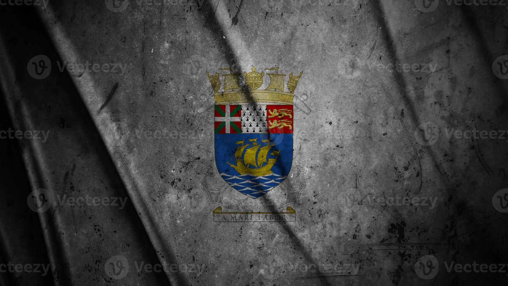 Miquelon grunge silk flag waving in the wind background illustration, grunge textured flag on silk photo