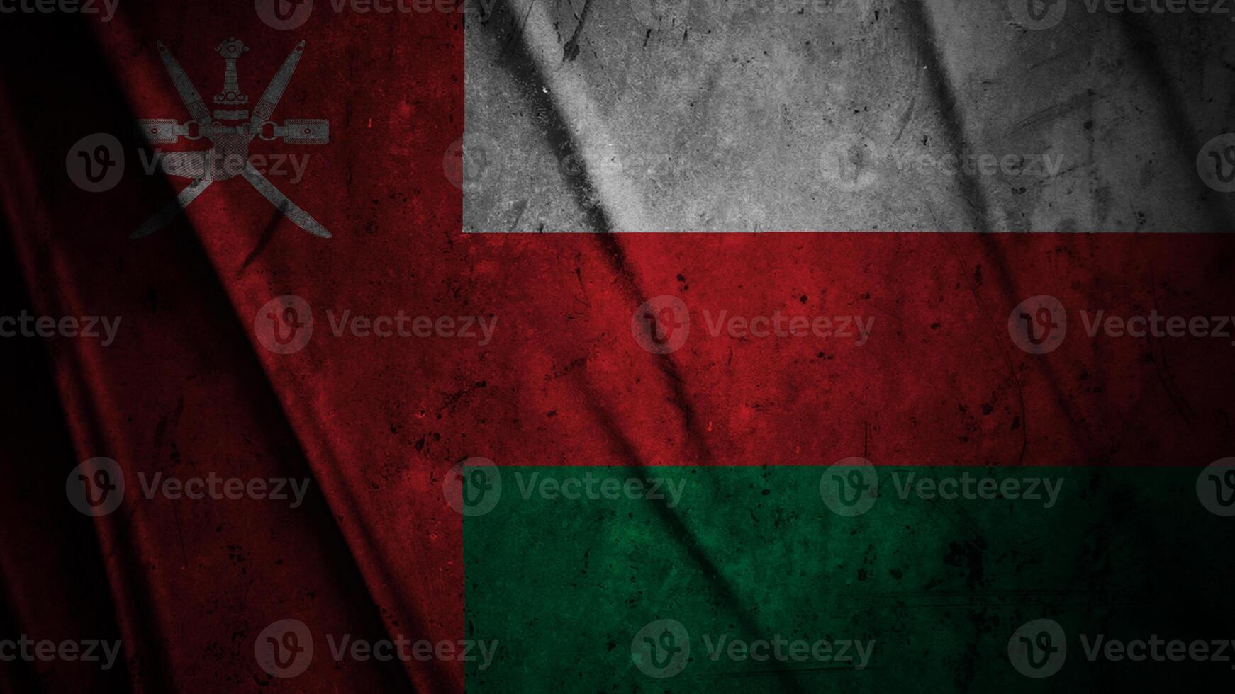 Oman grunge silk flag waving in the wind background illustration, grunge textured flag on silk photo