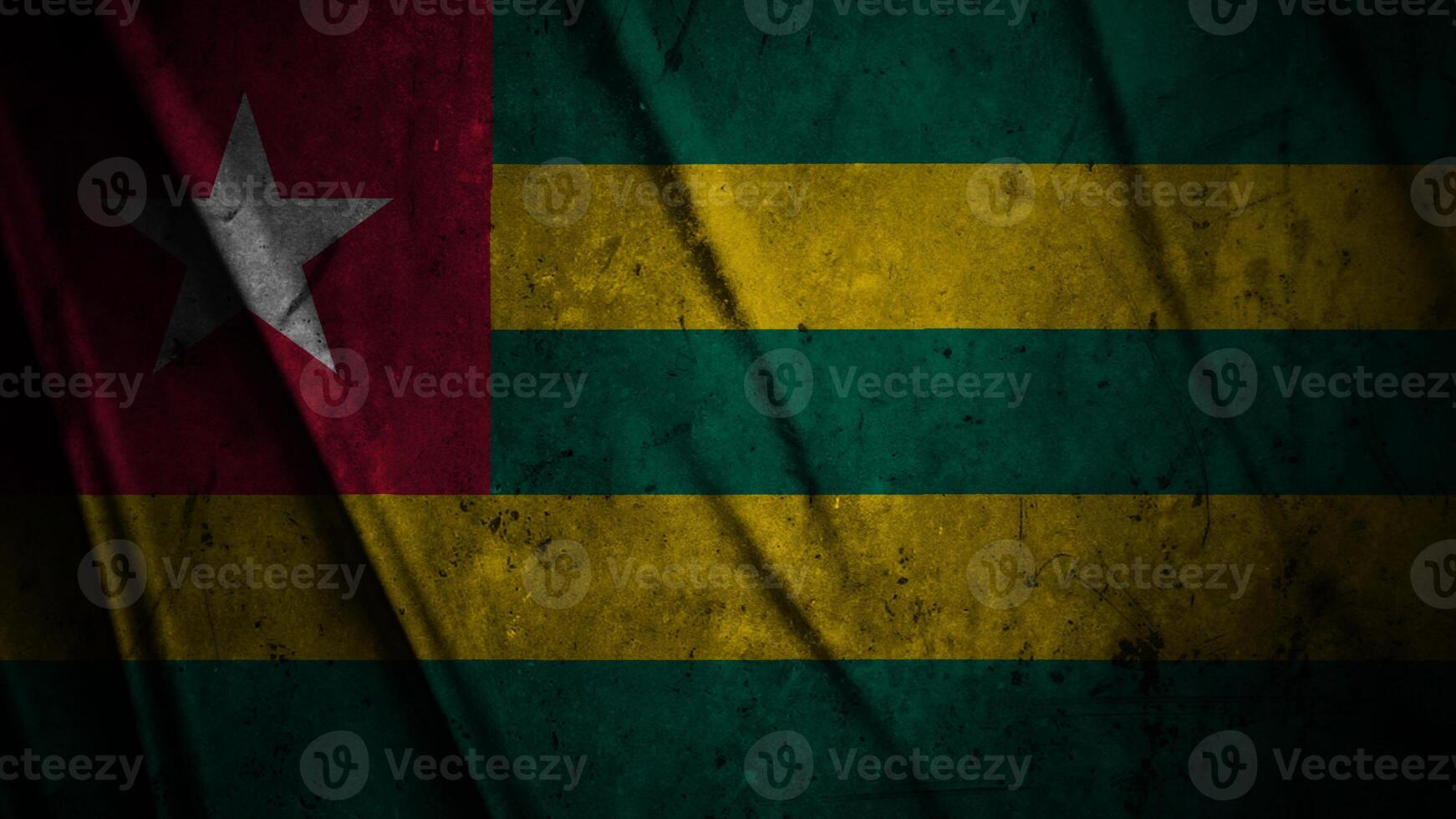 Togo grunge silk flag waving in the wind background illustration, grunge textured flag on silk photo