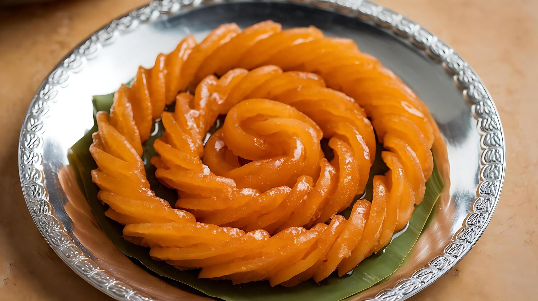 A plate with a spiral of orange food on top photo